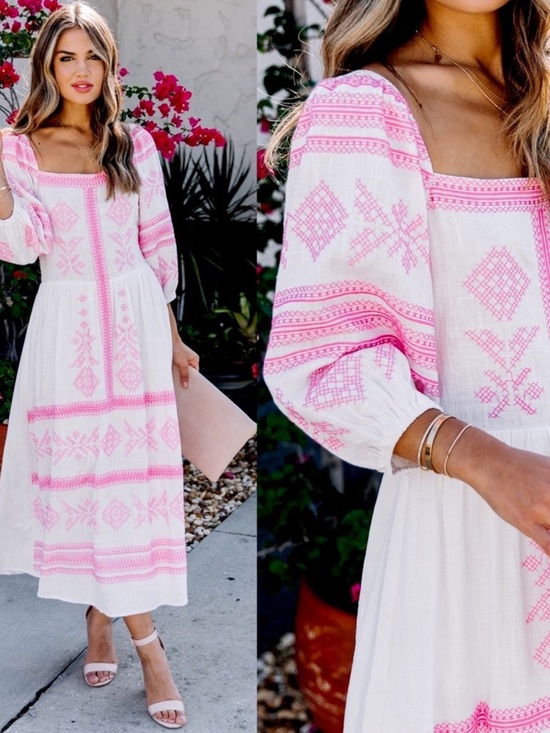 Vici Dresses & Skirts - VICI Strut & Bolt Embroidered Linen Midi Dress Size Medium